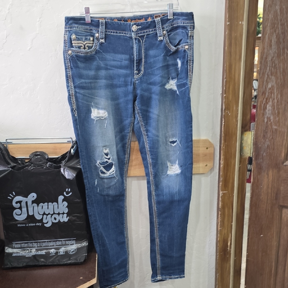 Rock Revival Distressed Dark Blue Skinny Jeans
